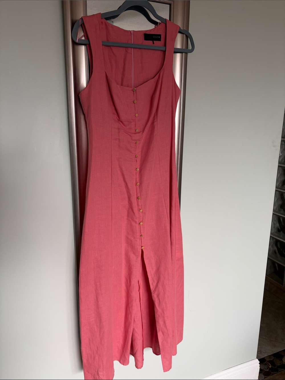Zara Coral Pink Button-Front Midi Dress